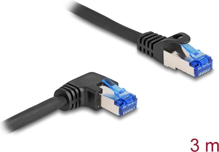 Delock RJ45 Netzwerkkabel Cat.6A S/FTP gerade / rechts gewinkelt 3 m schwarz (S/FTP, CAT6a, 3 m)