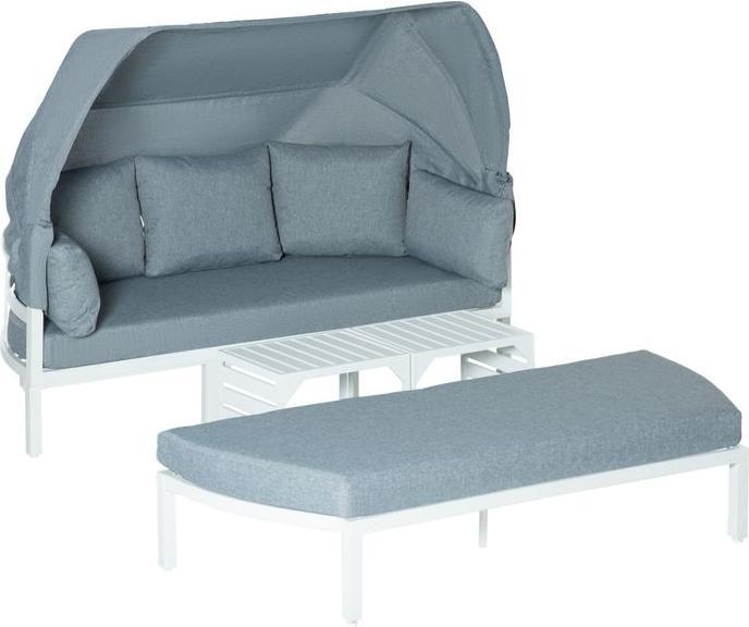Image du produit Swisshandel24 Salon de jardin 5 personnes avec table basse et canapé avec coussins Outdoor Aluminium Blanc+Gris