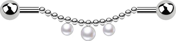 Star Piercing Barbell silber zwei Kugeln Kette drei Perlen weiss (ohne Messing, Chirurgenstahl 316L)