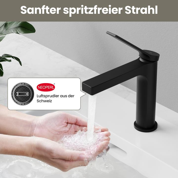 Produktbild Emke Wasserhahn Bad, Schwarz matt, Keramikkartusche, Messing, Waschtischarmatur, einfache Installation, M