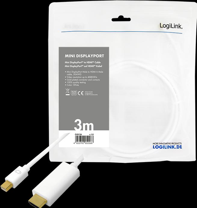 Image du produit LogiLink Mini DisplayPort — HDMI (Typ A) (3 m, DisplayPort)
