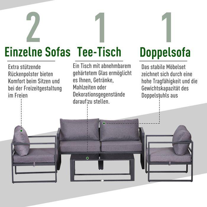 Produktbild Swisshandel24 4 teiliges Gartenmöbel Set, kombinierbar, mit hoher Belastbarkeit, Sitzkissen, Tisch mit Stauraum, P