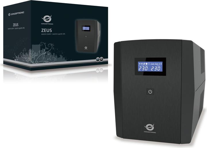 Actual product image Conceptronic ZEUS UPS 2200VA 1320W 3xIEC+2xSchuko HID,USB (2200 VA, 1320 W, Line-interactive UPS)