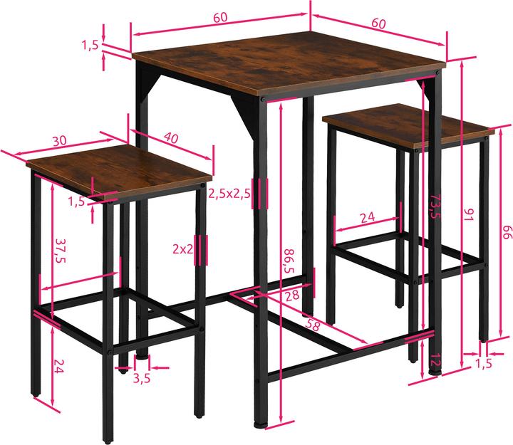 Immagine prodotto tectake Set da bar Inverness (60 x 60 x 91 cm)