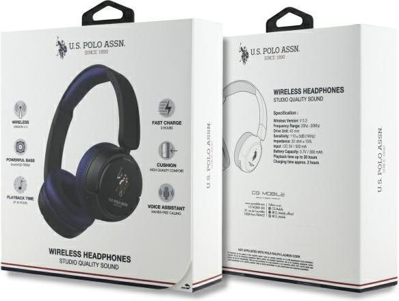 Actual product image U.S. Polo US Polo Bluetooth On-Ear Headphones USHPV6PCOV Navy DH Colour Logo (30 h, Wireless)