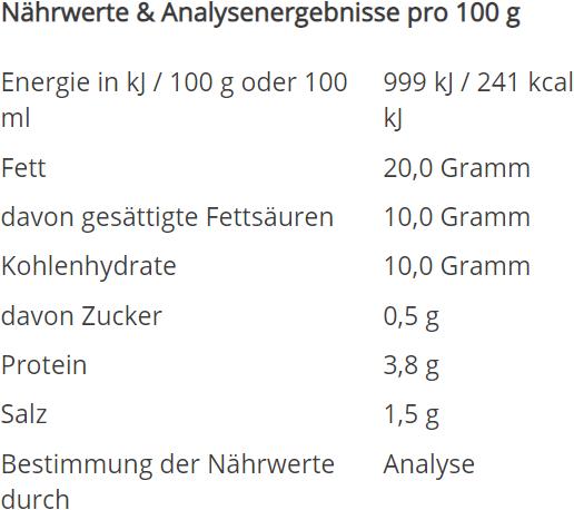 Nährwerte und Zutaten Tartex Kräuter und Knoblauch Aufstrich Tube Bio (200 g)