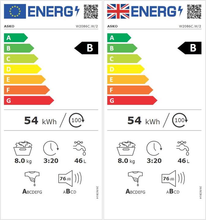 Energie-Label Asko Super Deal Set: Waschmachine W2 EEV + Wäschetrockner T2 EEV (8 kg, Links)