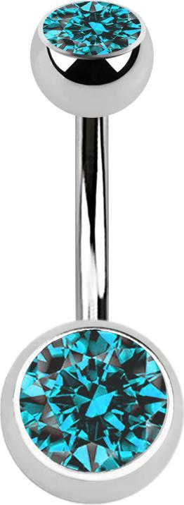 Star Piercing Banane silber mit zwei Kugeln Kristall aqua (ohne Messing, Chirurgenstahl 316L)