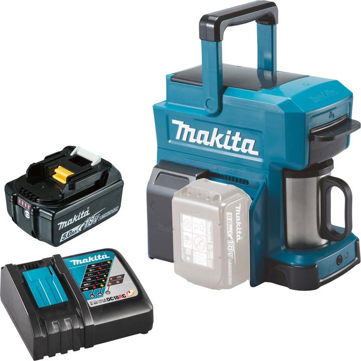 Makita DCM 501 RT Kaffeemaschine Akku betrieben, tragbar + 1x 5,0 Ah Akku & LadegerÃ¤t