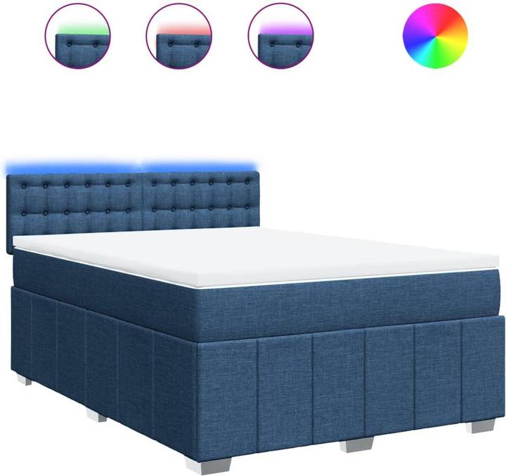 Image du produit VidaXL Boxspring Lit double Lit rembourré Matelas bleu 160x200cm Tissu (160 x 200 cm, 160 x 200 cm)