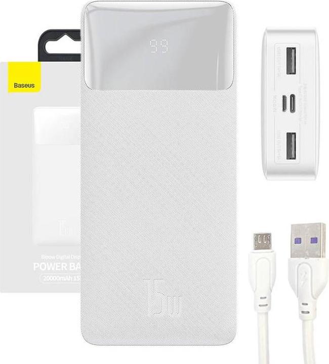 Image du produit Baseus Banque d'alimentation Bipow 20000mAh, 15W (blanc) (20000 mAh, 15 W, 74 Wh)