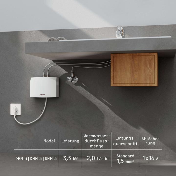 Produktbild Stiebel Eltron DNM 3+MAZ Mini-Durchlauferhitzer+2-Griff Armatur nur fürs Handwaschbecken, 3,5 kW, mit Stecker