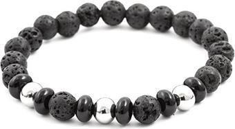 Beneto Beaded bracelet made of lava stone and howlite MINK57 - Length: 19 cm (L) (19 cm, Howlite, Lava Stein)