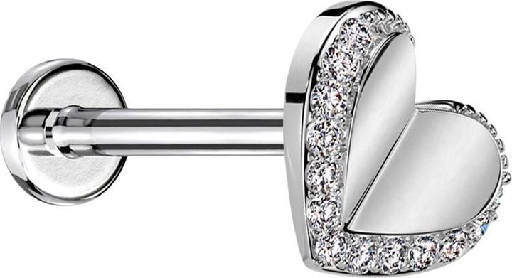 Star Piercing Micro Threadless Labret silber Herz silber Kristalle silber (Messing, Chirurgenstahl 316L)