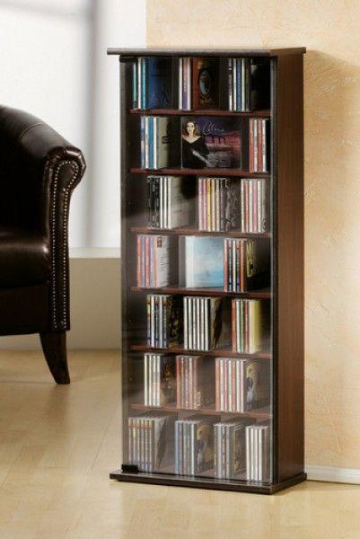 Produktbild VCM Holz CD DVD Stand Regal Vetro mit Glastür (31 x 18 x 92 cm)