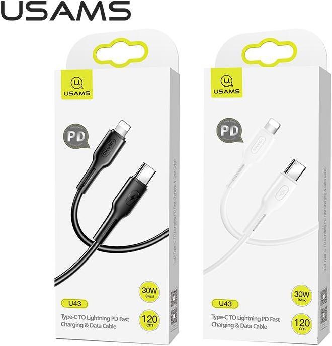 Image du produit Usams U43 Câble de charge rapide USB-C vers lightning 30W, blanc (1.20 m, USB 3.2 Gen 1, 30 W)