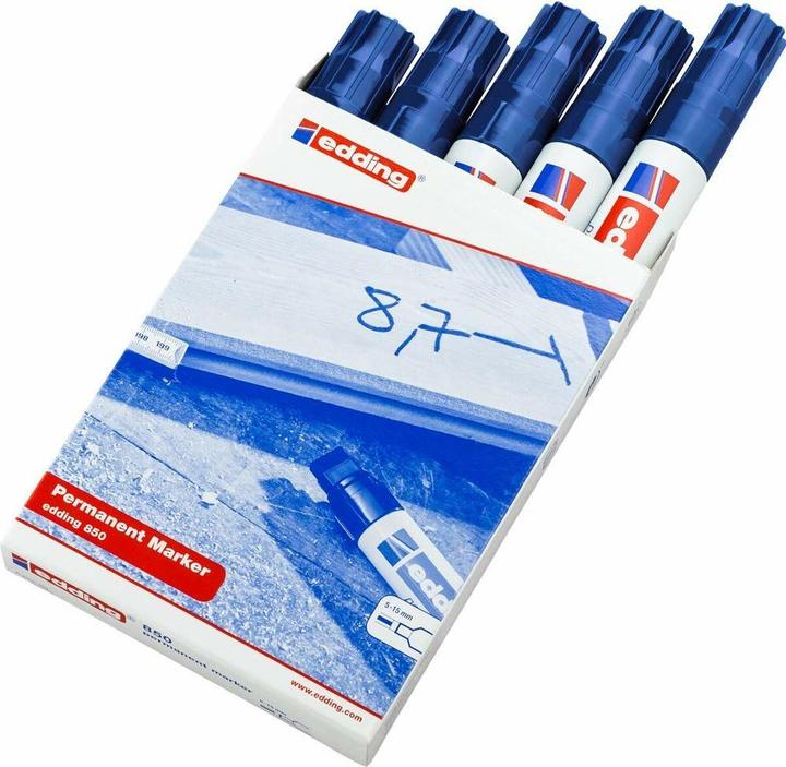 Produktbild Edding 850 Permanent Marker, Keilspitze, versch. Farben (Blau, 16 mm, 5 x)