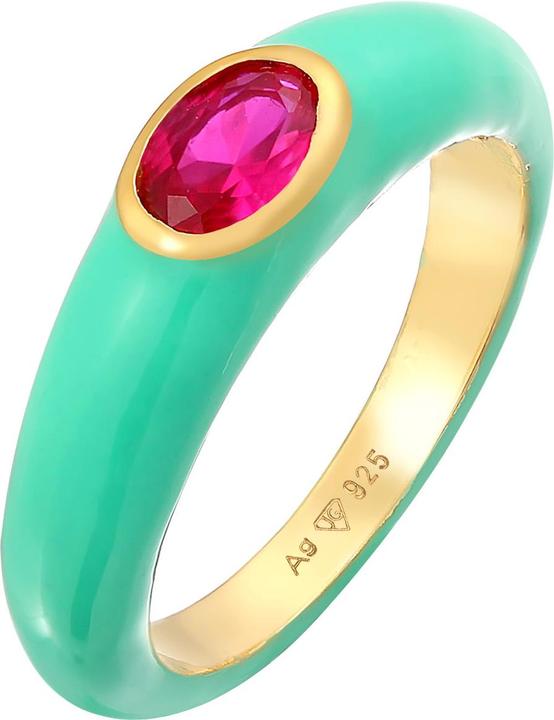 Produktbild Elli Ring Zirkonia Oval Solitär Emaille Bunt 925 Silber (52, 925 Silber)