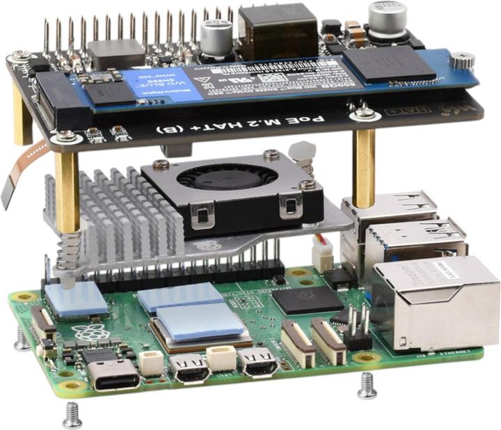 Image du produit WaveShare PCIe auf M.2 SSD HAT+ (B) mit PoE für Raspberry Pi 5