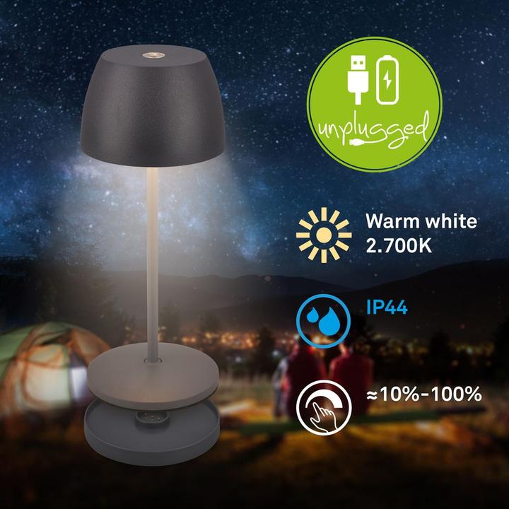 Produktbild Briloner Akku LED Tischleuchte mit Ladestation, Mini, Touch, Anthrazit (150 lm)