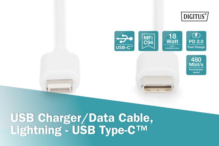 Produktbild Digitus USB Typ C – Lightning (2 m, USB 2.0, 18 W)