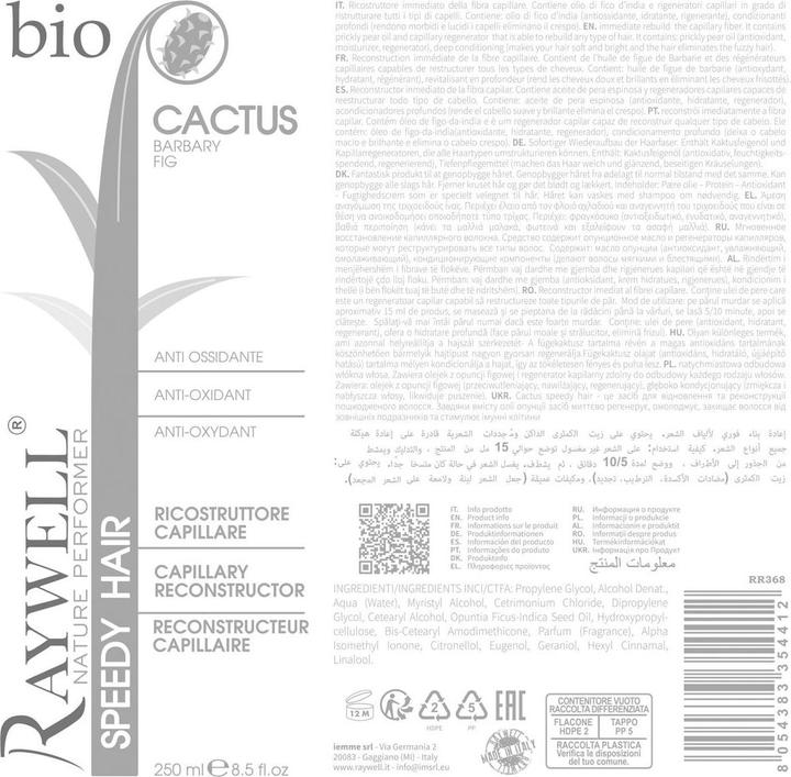 Nährwerte und Zutaten Raywell Tratament pentru par Bio Nature Speedy Hair Capillary Reconstructor, Par deteriorat/slab, 250ml (250 ml)