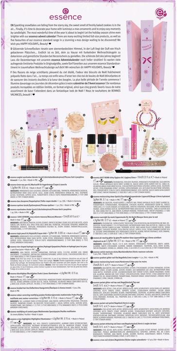 Nährwerte und Zutaten essence Geschenkset Happy Holidays advent calendar 24-teilig
