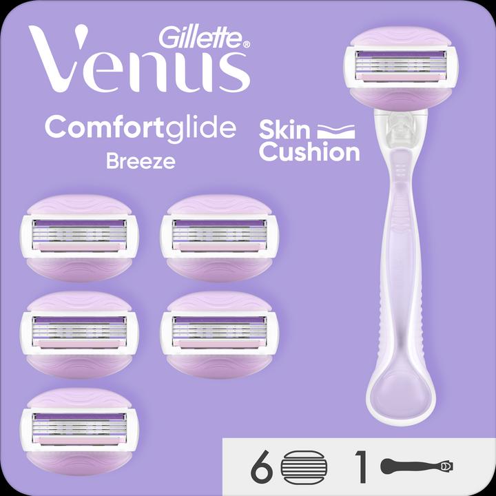 Gillette Venus Comfortglide Breeze Rasierer für Frauen mit 1 Griff und 6 Nachfüllpackungen