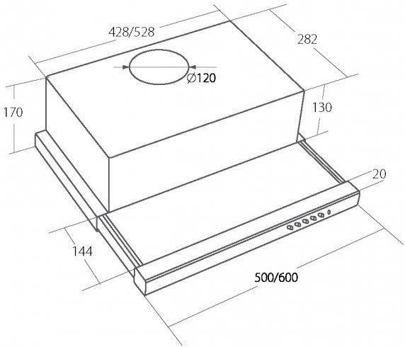 Actual product image Akpo Cooker hood under-cabinet WK-7 LIGHT ECO 60 INOX (265,5 m3/h, 600mm, inox color) (Substructure hood)