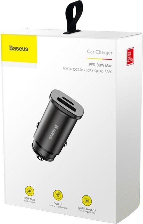 Image du produit Baseus Chargeur de voiture métallique carré USB/TypeC (30W)
