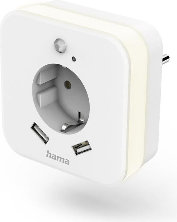 Hama LED-Nachtlicht mit Steckdose, 2 USB-Ausgänge, Bewegungsmelder, Lichtsensor