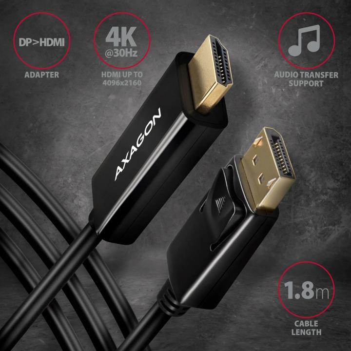Produktbild Axagon RVD-HI14C2 DisplayPort zu HDMI Adapterkabel, 4K/30 Hz, 180 cm lang (1.80 m, HDMI)