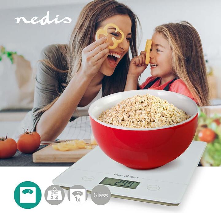 Produktbild Nedis Küchenwaagen | Digital | Glas / Kunststoff | CR 2032 Batterie | Weiss