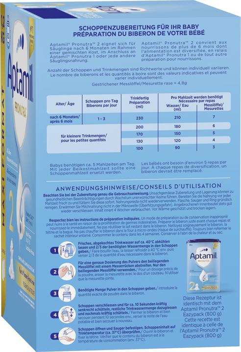 Nährwerte und Zutaten Aptamil Pronutra 2 (1200 g, ab 6 Monaten)