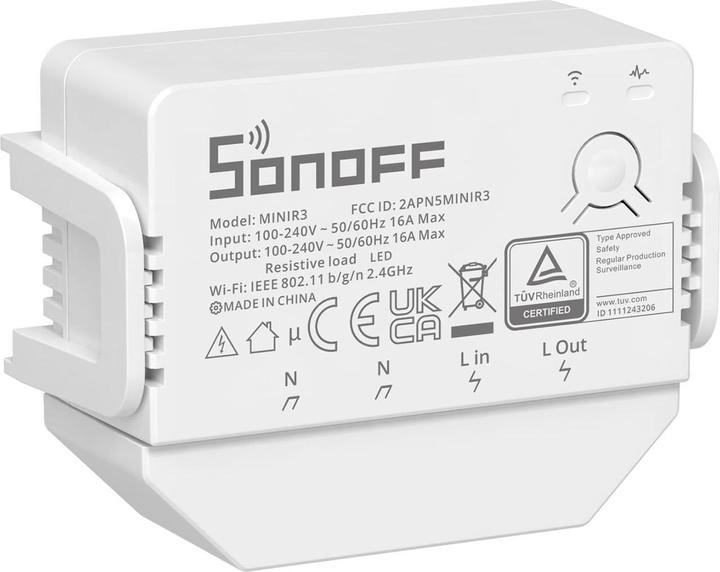 Image du produit Sonoff Actionneur de commutation WLAN MINIR3, simple, 230 V 16 A Blanc (Actionneur de commutation)