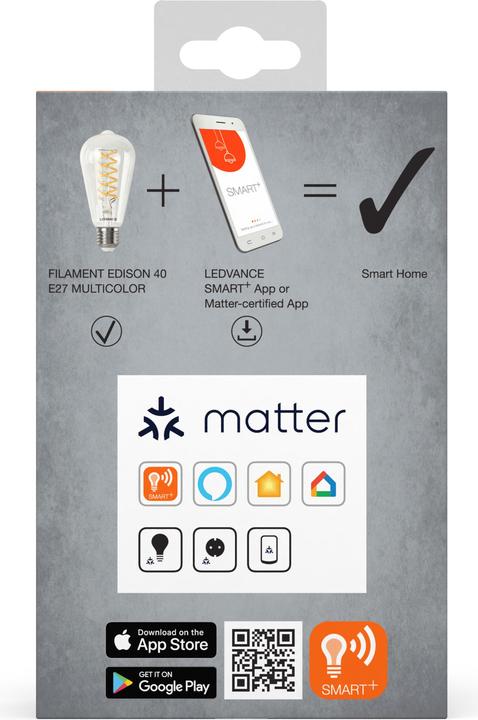 Actual product image Ledvance SMART+ MATTER FILAMENT EDISON MULTICOLOR 4.8W 827...865 Multicolour E27 (E27, 4.80 W, 470 lm, 1 x, F)