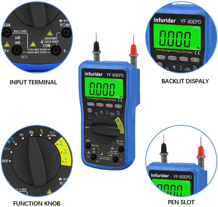 Image du produit Infurider Digitales Bluetooth-Multimeter YF-90EPD (Auto-Range)