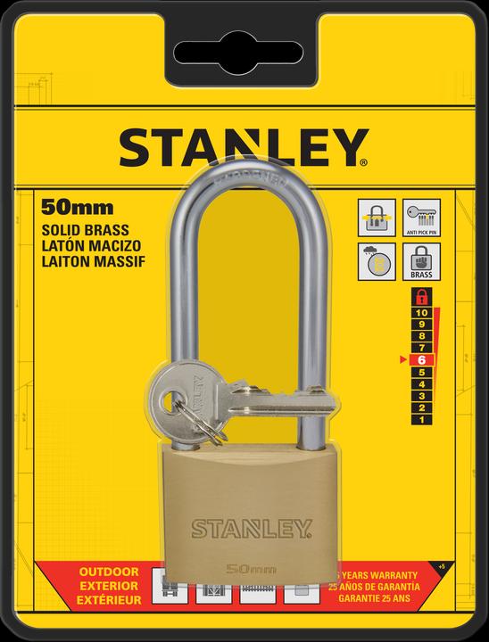 Actual product image Stanley Brass padlock 50mm high shackle