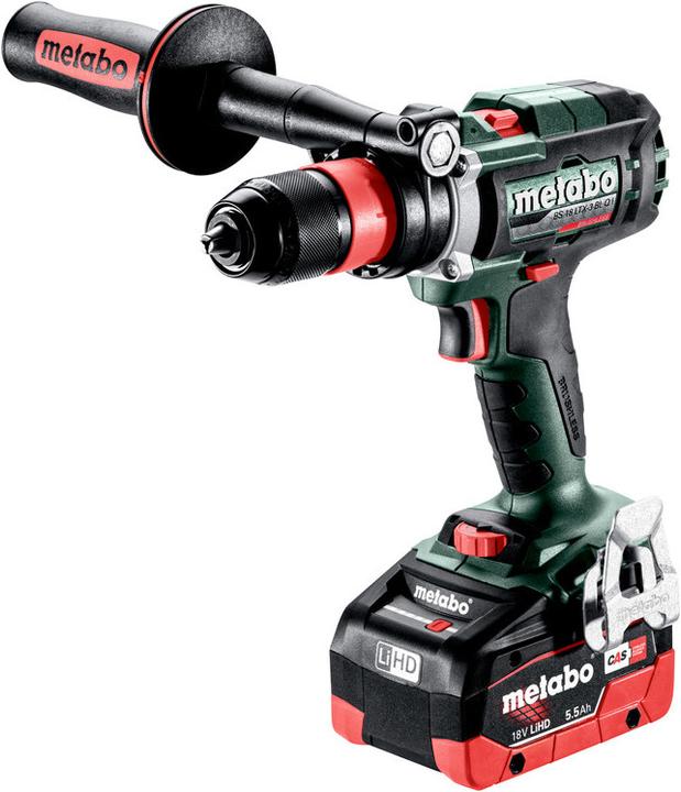 Futuro Plus "QuickPlus" mandrino a cambio rapido, impugnatura supplementare, 2 pacchi batteria LiHD (18 V/5,5 Ah), caricabatterie rapido ASC 145 "AIR COOLED", metaBOX 145 L