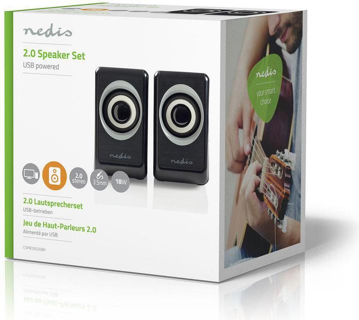 Produktbild Nedis PC-Lautsprecher 2.0 18 W Anschlüsse – Eingang: USB A Stecker / 1x 3.5 mm Stromversorgung über