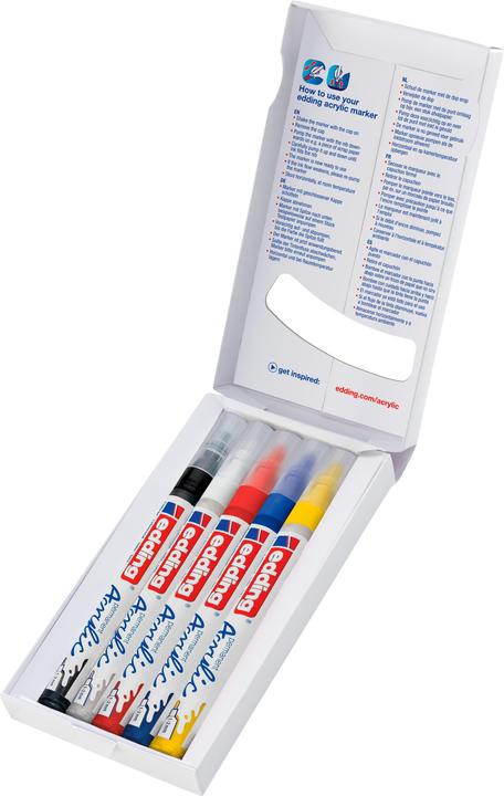 Produktbild Edding Acrylmarker (Gelb, Schwarz, Rot, Blau, Weiss, 2 mm, 5 x)