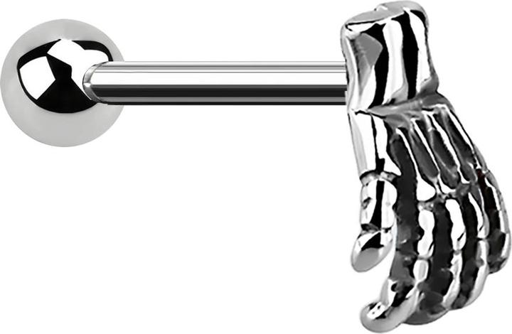 Star Piercing Micro Barbell silber mit Skelett Hand (ohne Messing, Chirurgenstahl 316L)
