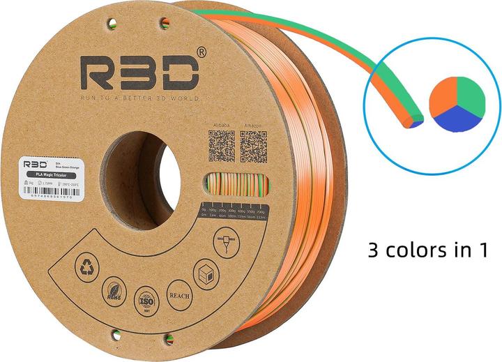 Produktbild R3D eSilk Mystic-PLA Blau-Grün-Orange Filament 1.75mm 1Kg (PLA, 1.75 mm, 1000 g, Mehrfarbig)