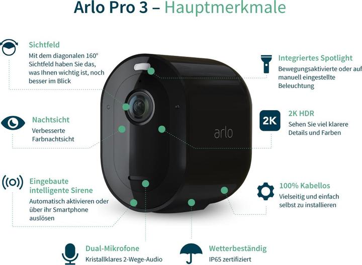Produktbild Arlo Pro 3 VMS4440B 4er Set (2560 x 1440 Pixels)
