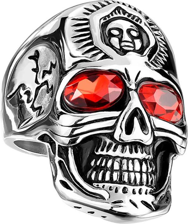 Star Piercing Ring silber Schädel mir roten Kristallaugen (Chirurgenstahl 316L, ohne Messing)