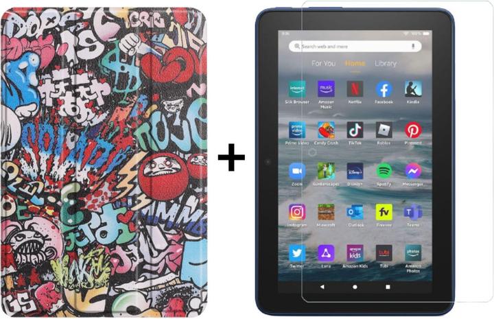 Produktbild Lobwerk 2in1 Set für Amazon Kindle Fire 7 12. Generation 2022 7 Zoll Tablet mit Smartcover + Schutzglas mit (X)