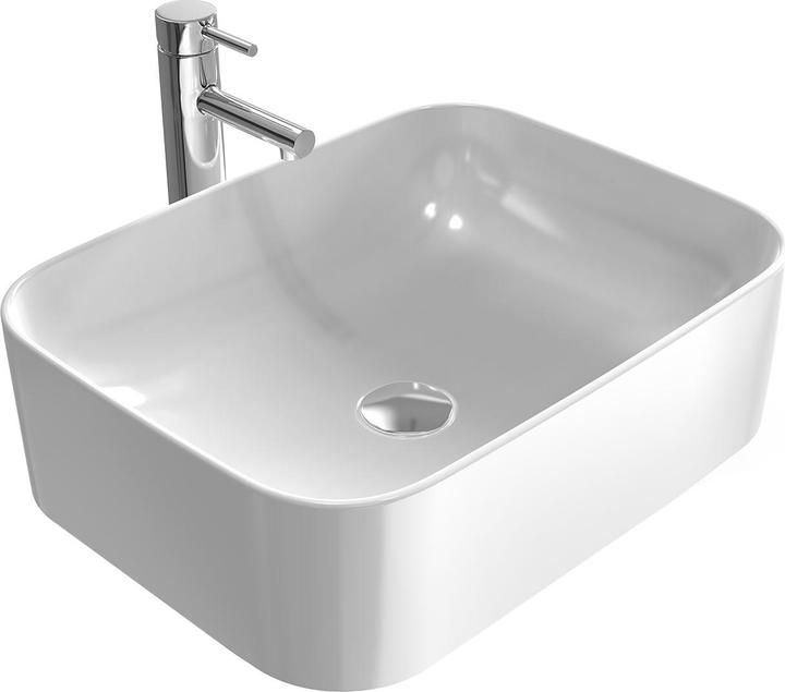 Emke Aufsatzwaschbecken Eckiger Waschbecken Keramik Waschbecken Waschtisch Weiss Glänzend 50.5×15×18 (380 mm, 505 mm)