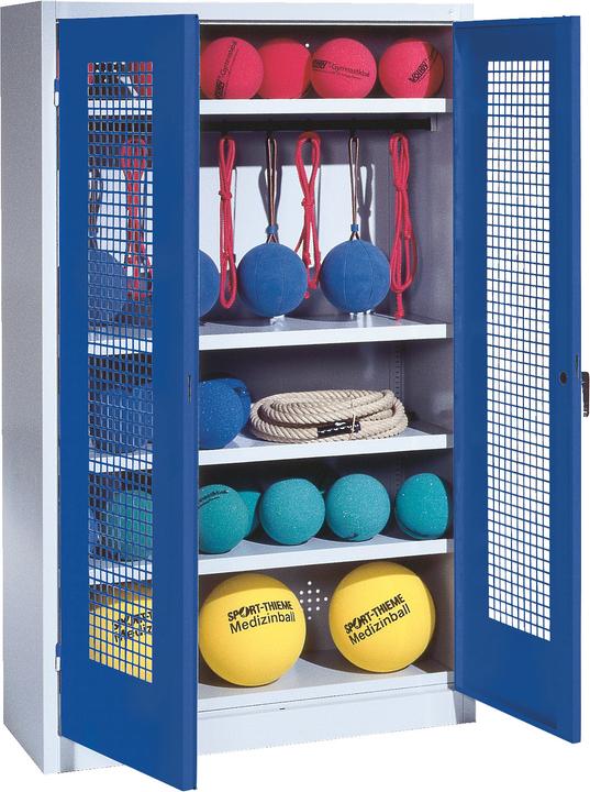 Image du produit C+P Armoire à matériel de sport (HxLxP : 195x120x50 cm, avec portes battantes en tôle perforée, type 2)