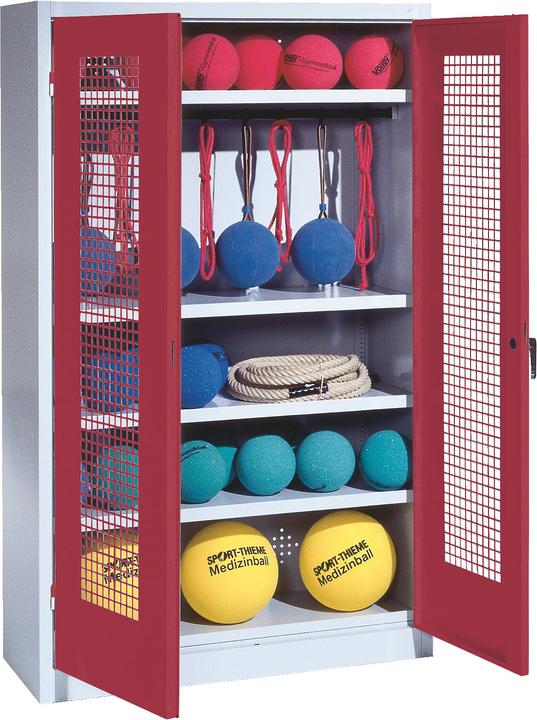 Image du produit C+P Armoire à matériel de sport (HxLxP : 195x120x50 cm, avec portes battantes en tôle perforée, type 2)