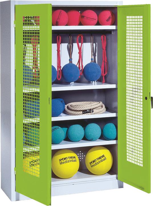 Image du produit C+P Armoire à matériel de sport (HxLxP : 195x120x50 cm, avec portes battantes en tôle perforée, type 2)